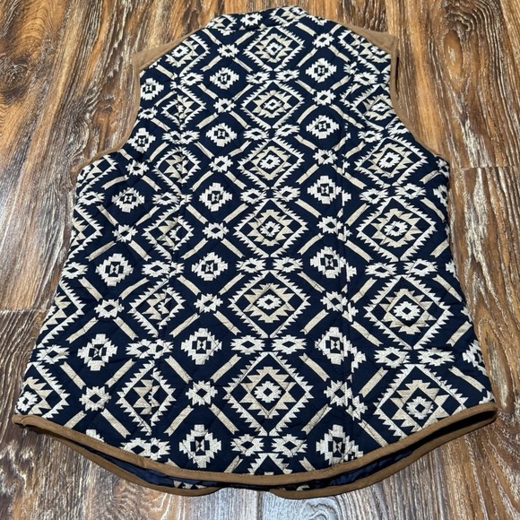 Entro Navy White Aztec Southwestern Quilted Full Zip Front Vest Size S EUC - Picture 2 of 4
